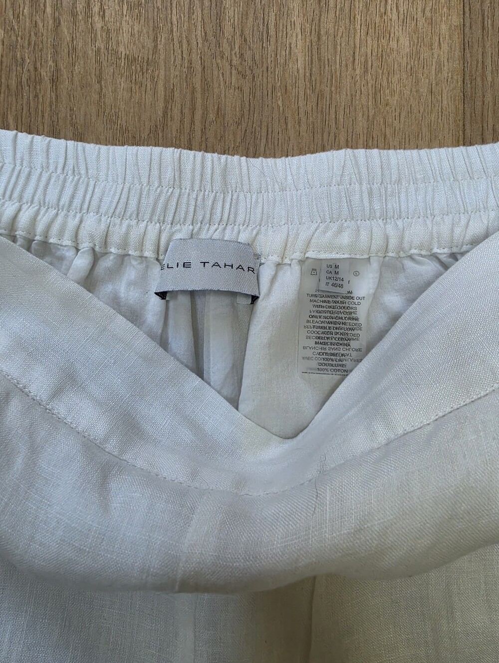 Elie Tahari White Linen Crop Pants Wide Leg Lace Trim Resort Coastal Size M - Picture 6 of 6